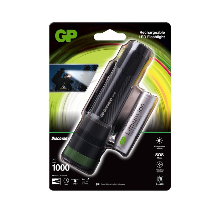 Фенер акумулаторен GP CR42, LED, 1000 лумена, CREE, Discovery Outdoor