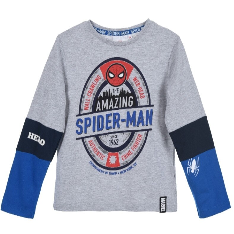 Tricou baieti Spiderman, maneca lunga, Gri