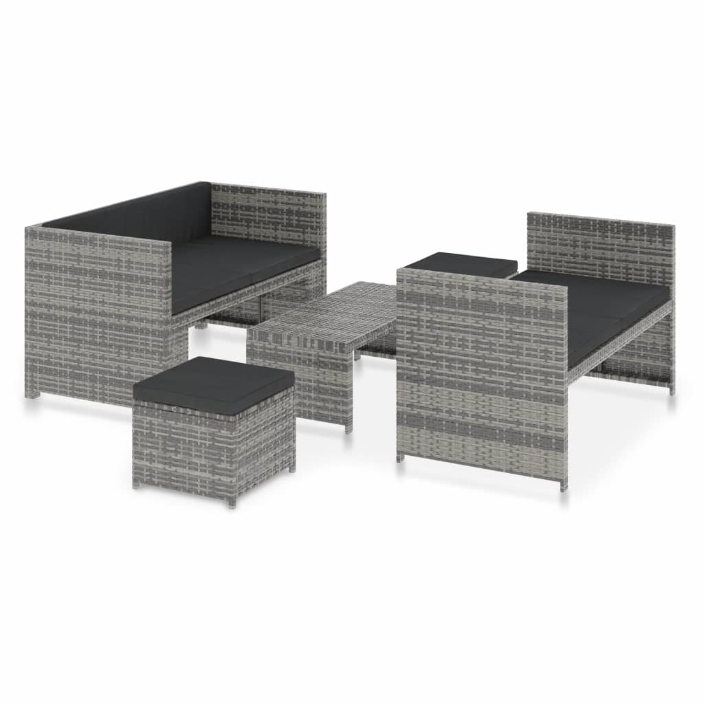 Set mobilier de gradina 5 piese, masa canapea si tabureti, vidaXL, Poliratan, 130 x 70 x 70 cm, Gri