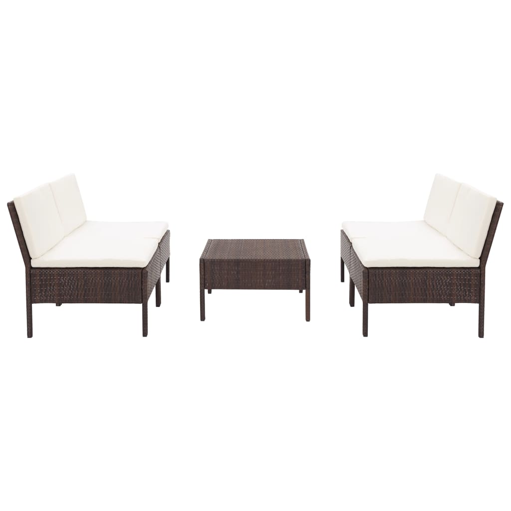 Set mobilier de gradina 5 piese, masa cu canapele, vidaXL, Poliratan, 60 x 60 x 35 cm, Maro/Alb