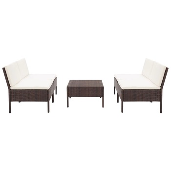 Set mobilier de gradina 5 piese, masa cu canapele, vidaXL, Poliratan, 60 x 60 x 35 cm, Maro/Alb Set mobilier de gradina 5 piese, masa cu canapele, vidaXL, Poliratan, 60 x 60 x 35 cm, Maro/Alb