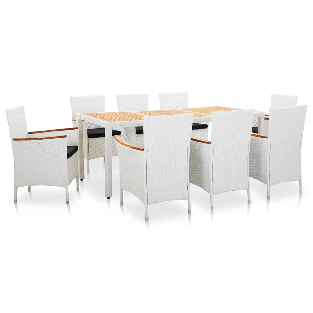 Set mobilier de gradina 9 piese, vidaXL, Poliratan/Lemn, 190 x 90 x 75 cm, Alb/Negru