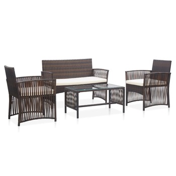 Set mobilier de gradina 4 piese masa scaune si bancheta, vidaXL, Poliratan, 109 x 58 x 76 cm, Maro Set mobilier de gradina 4 piese masa scaune si bancheta, vidaXL, Poliratan, 109 x 58 x 76 cm, Maro