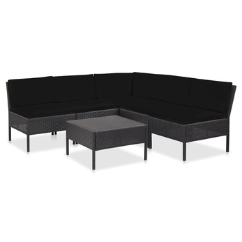 Set mobilier de gradina 6 piese, Canapea coltar si masa, vidaXL, Poliratan, 60 x 60 x 35 cm, Negru Set mobilier de gradina 6 piese, Canapea coltar si masa, vidaXL, Poliratan, 60 x 60 x 35 cm, Negru