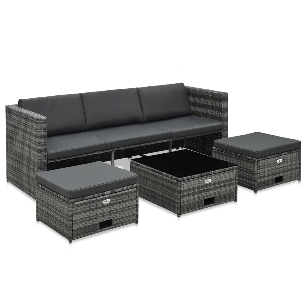 Set mobilier de gradina 4 piese masa cu scaune, vidaXL, Poliratan, 190 x 75 x 65 cm, Gri