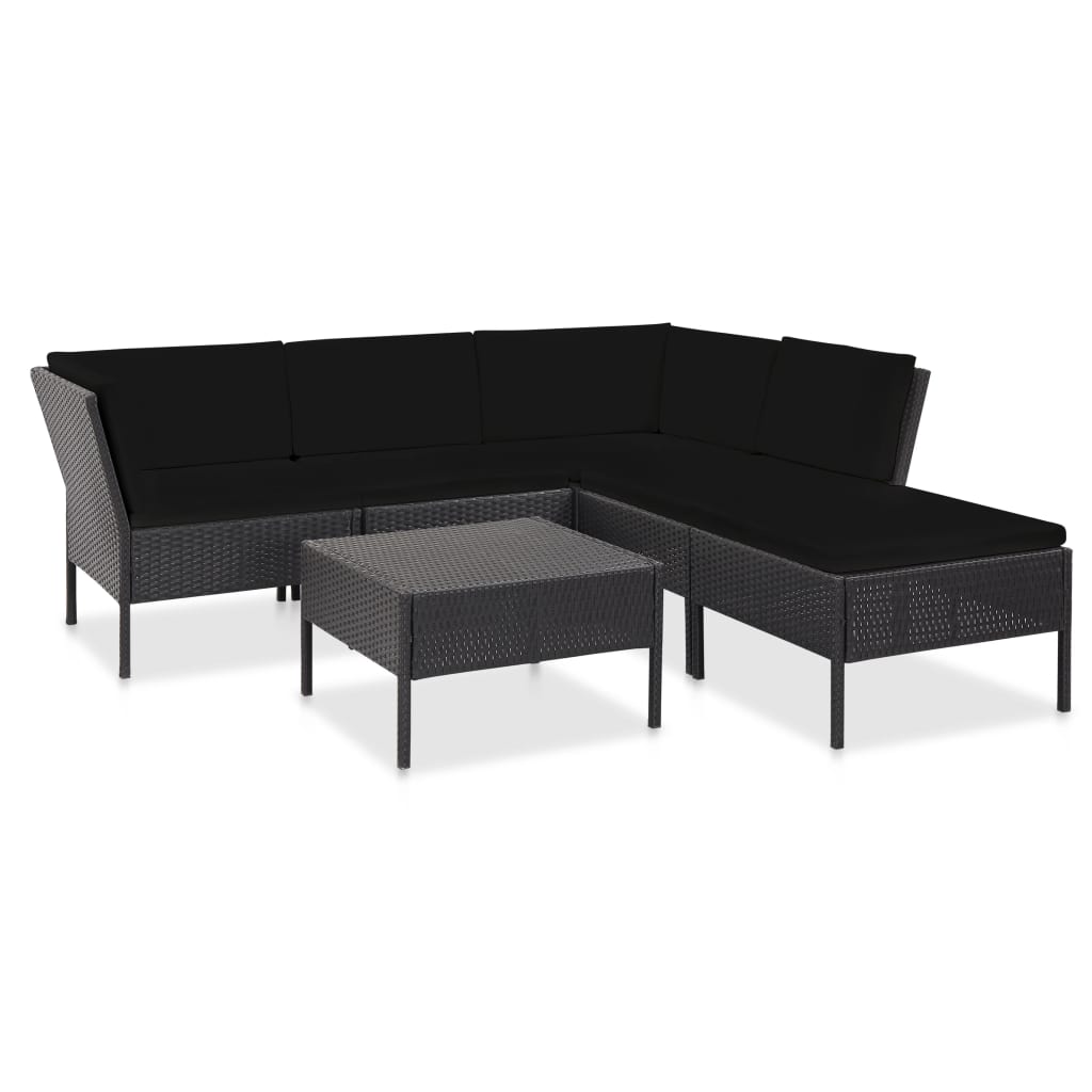 Set mobilier de gradina 6 piese, canapea L si masa,vidaXL, Poliratan, 60 x 60 x 35 cm, Negru