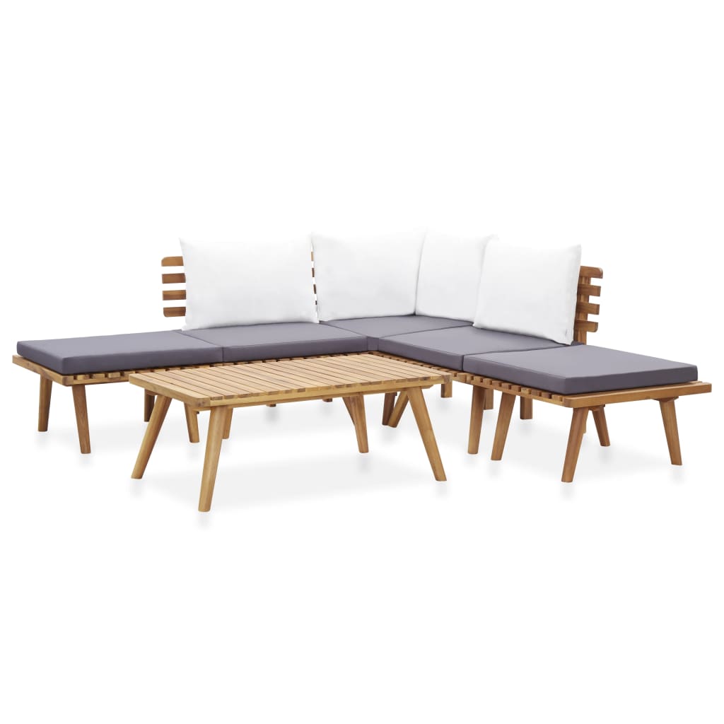 Set mobilier de gradina 6 piese, canpaea L si masa, vidaXL, Lemn acacia, 90 x 55 x 35 cm, Maro/Gri