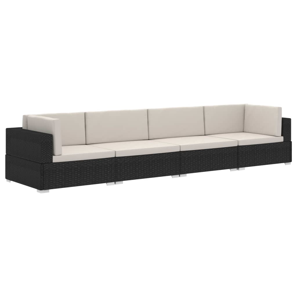 Set canapele de gradina 4 piese, vidaXL, Poliratan, 280 x 70 x 54 cm, Negru