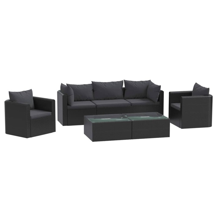 Set mobilier de gradina 4 piese canapea scaune si masa, vidaXL, Poliratan, 72 x 72 x 63 cm, Negru