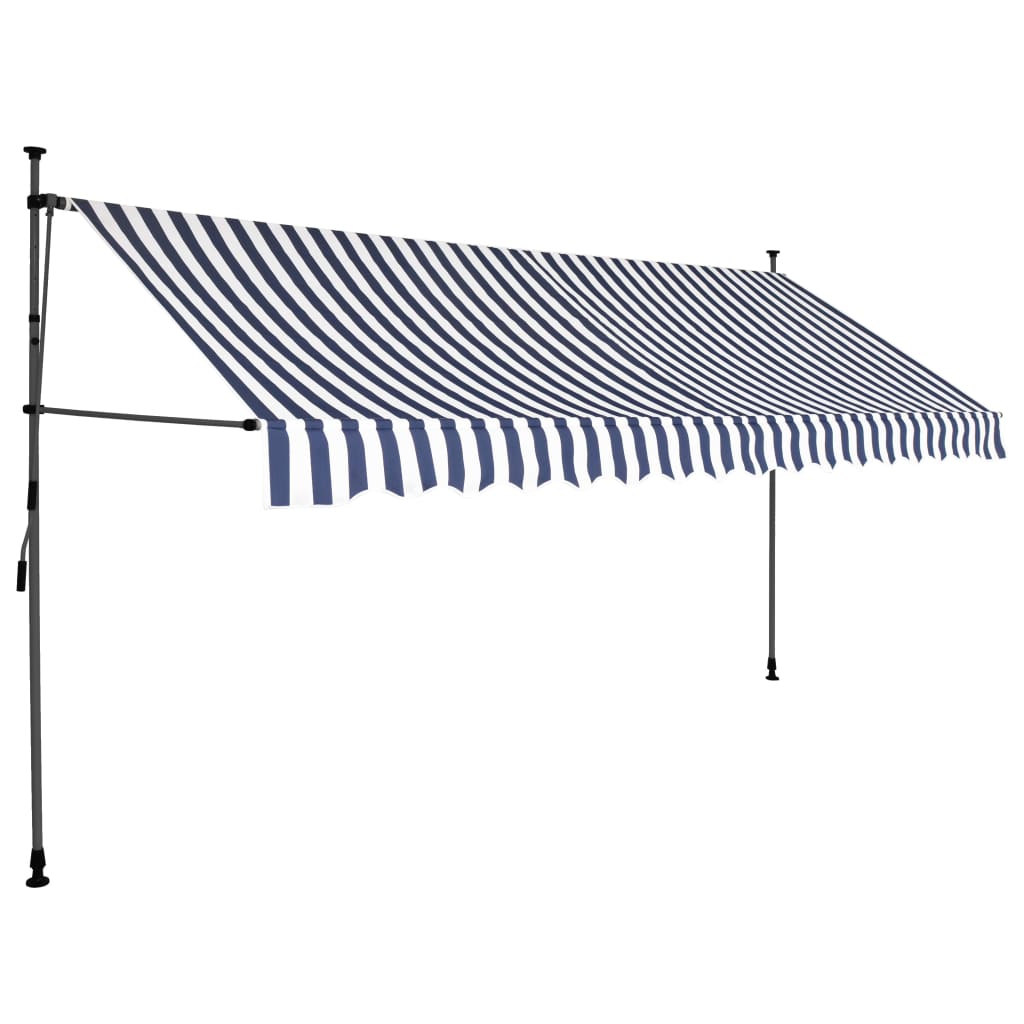 Copertina retractabila manual cu LED, vidaXL, Poliester, 400 x 120 x (200-300) cm, Albastru/Alb