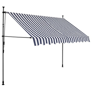 Copertina retractabila manual cu LED, vidaXL, Poliester, 300 x 120 x (200-300) cm, Albastru/Alb Copertina retractabila manual cu LED, vidaXL, Poliester, 300 x 120 x (200-300) cm, Albastru/Alb