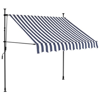 Copertina retractabila manual cu LED, vidaXL, Poliester, 150 x 120 x (200-300) cm, Albastru/Alb Copertina retractabila manual cu LED, vidaXL, Poliester, 150 x 120 x (200-300) cm, Albastru/Alb