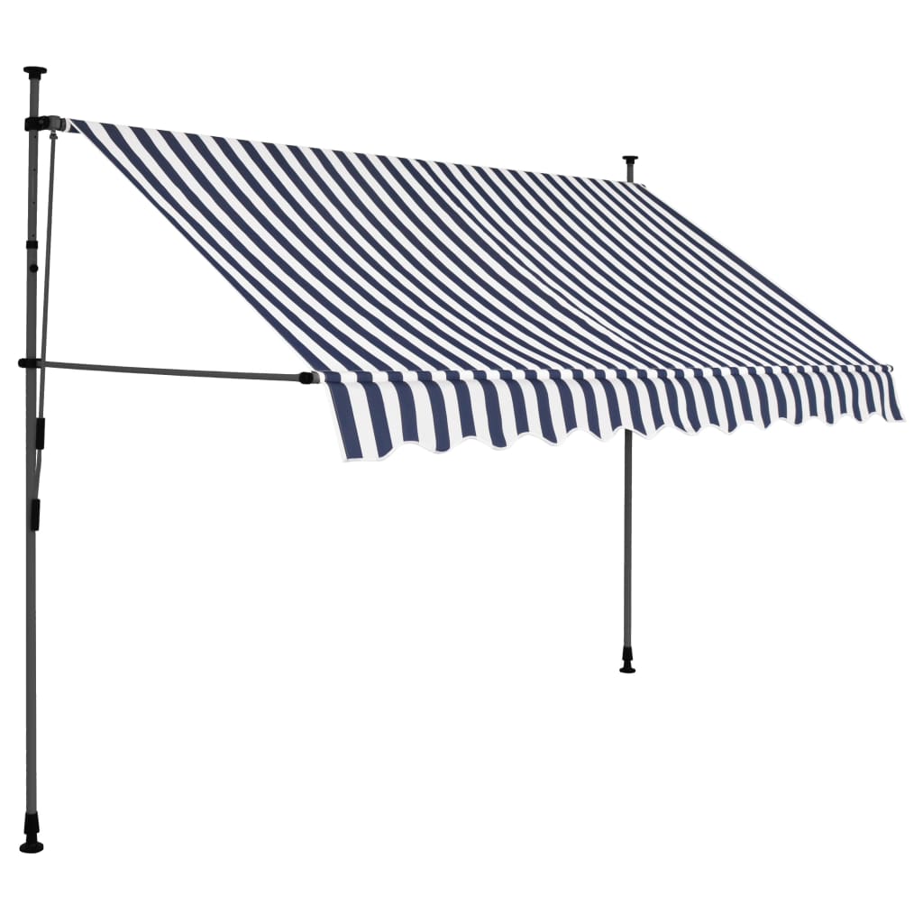 Copertina retractabila manual cu LED, vidaXL, Poliester, 250 x 120 x (200-300) cm, Albastru/Alb