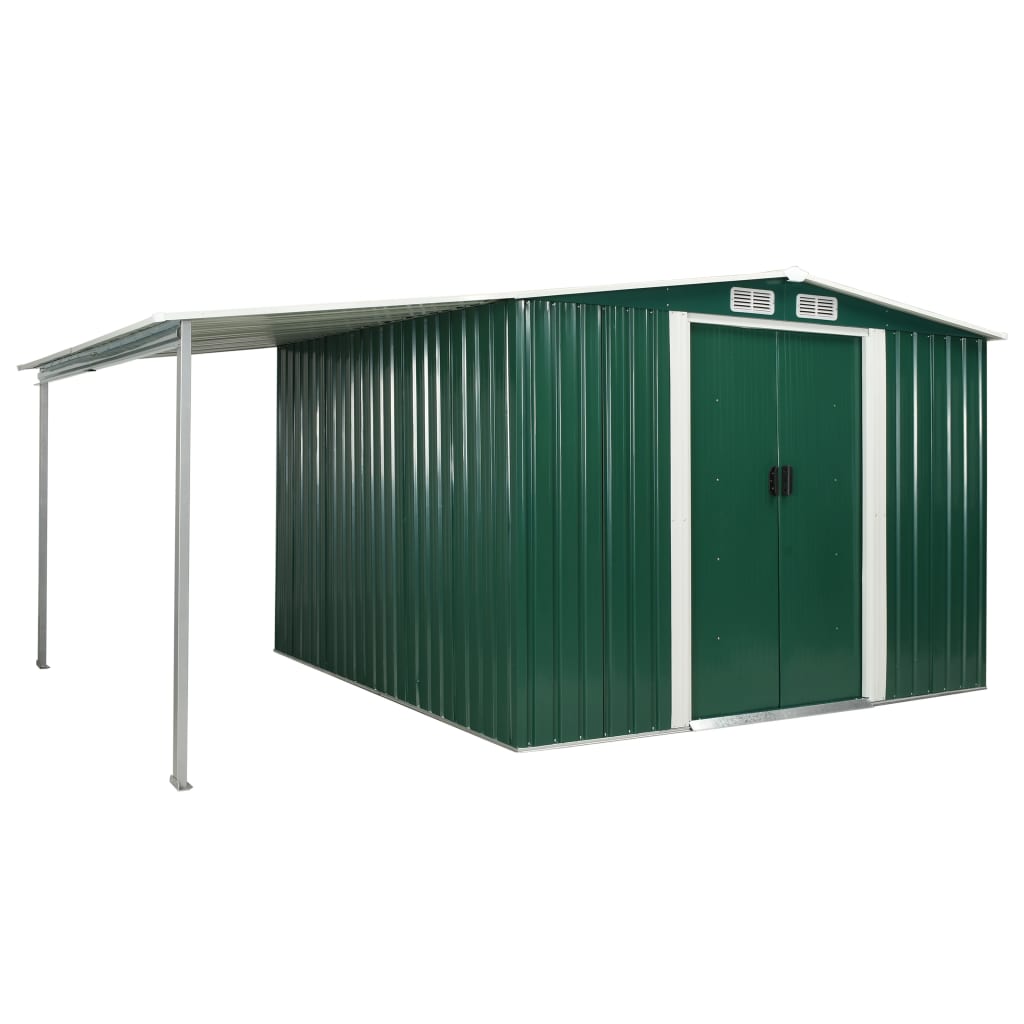 Magazie depozitare cu usi glisante pentru gradina, vidaXL, Otel, 386 x 259 x 178 cm, Verde