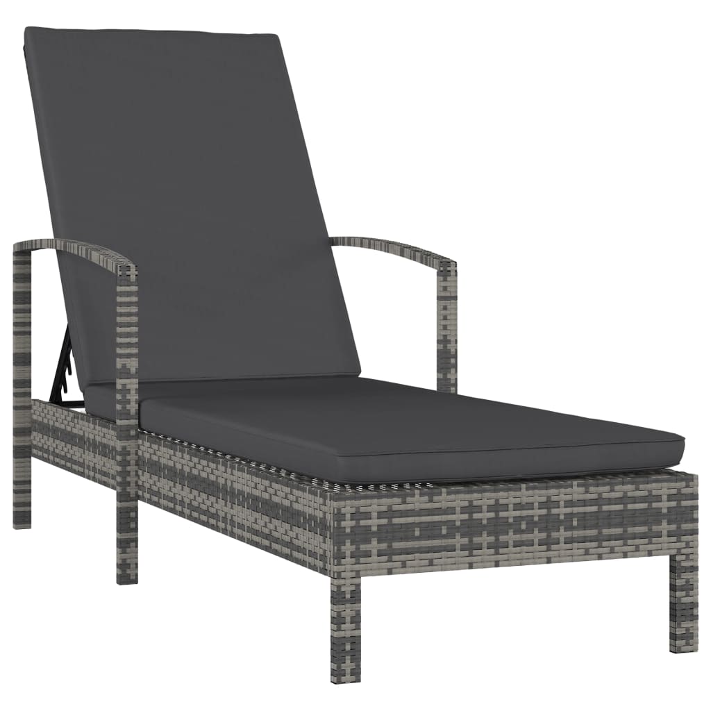 Sezlong cu brate vidaXL, Poliratan, 195 x 68 x 95 cm Gri
