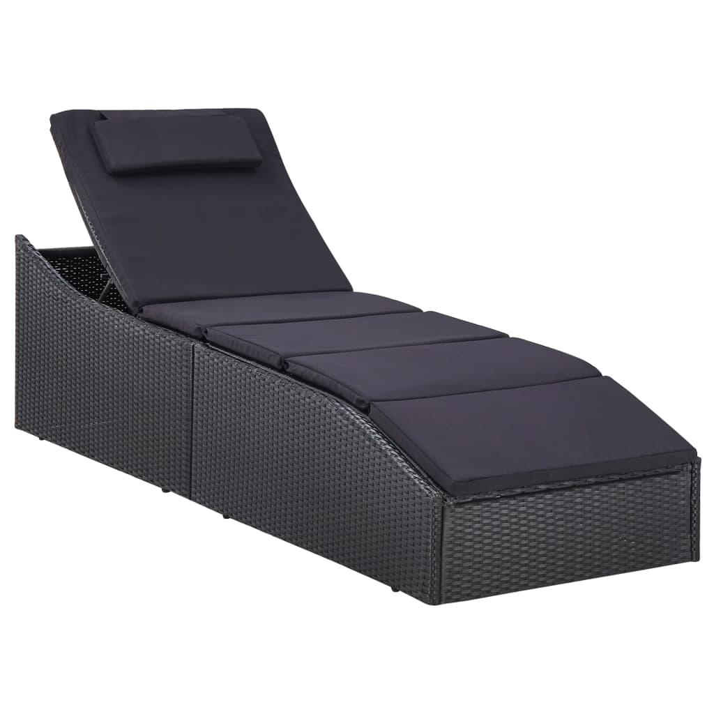 Sezlong cu perna vidaXL, Poliratan, 192 x 62 x 48/58/76/88/95 cm Negru