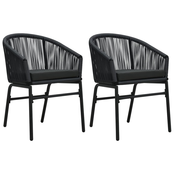 Set 2 scaune de exterior cu perne, vidaXL, Ratan PVC, 58 x 58 x 78 cm, Negru