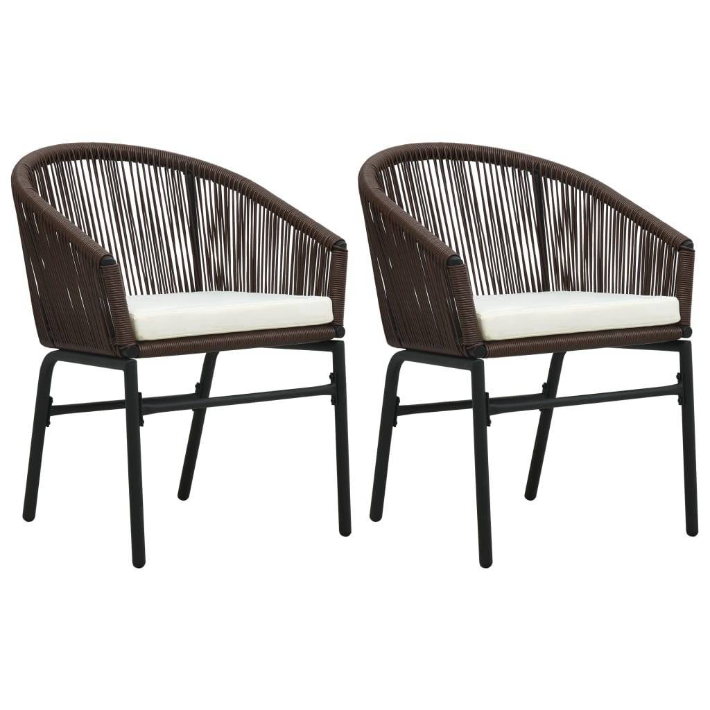 Set 2 scaune de exterior cu perne, vidaXL, PVC/ Ratan, 58 x 58 x 78 cm, Maro