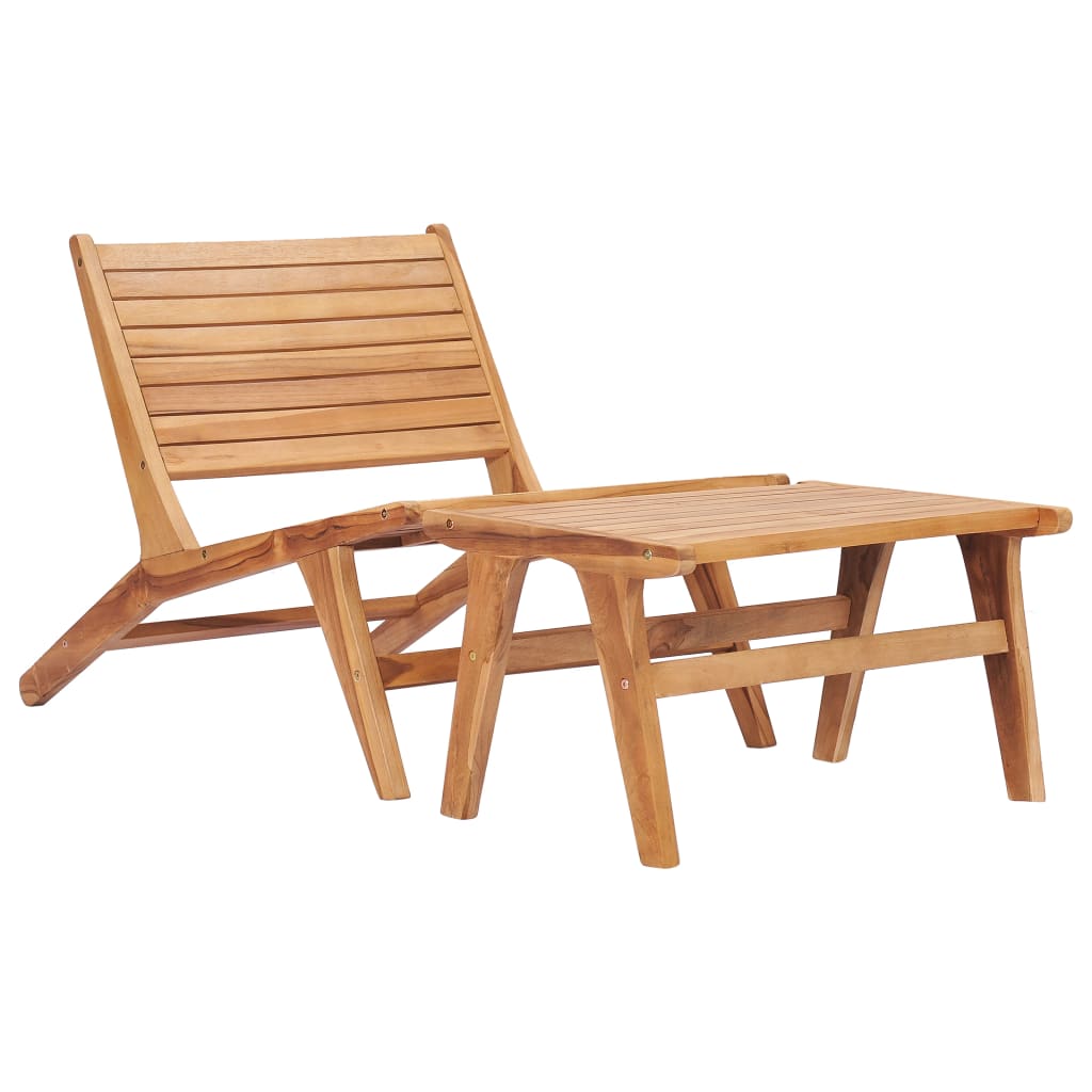 Set scaun de gradina cu taburet picioare, vidaXL, Lemn masiv de tec, 89,5 x 60 x 65 cm, Maro