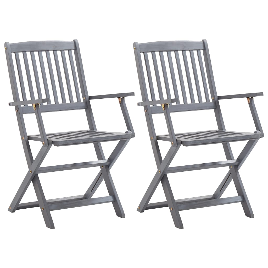 Set 2 scaune pliabile de exterior, vidaXL, Lemn masiv de acacia, 54 x 57 x 91 cm, Maro