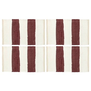 Set de 4 naproane chindi, vidaXL, Bumbac, 30 x 45 cm, Alb/Grena Set de 4 naproane chindi, vidaXL, Bumbac, 30 x 45 cm, Alb/Grena
