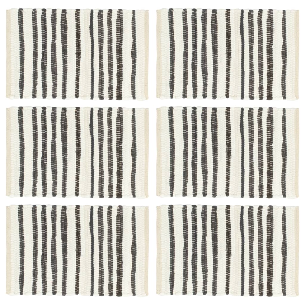 Set de 6 naproane de masa, vidaXL, Bumbac, 30 x 45 cm, Alb/Gri dungi