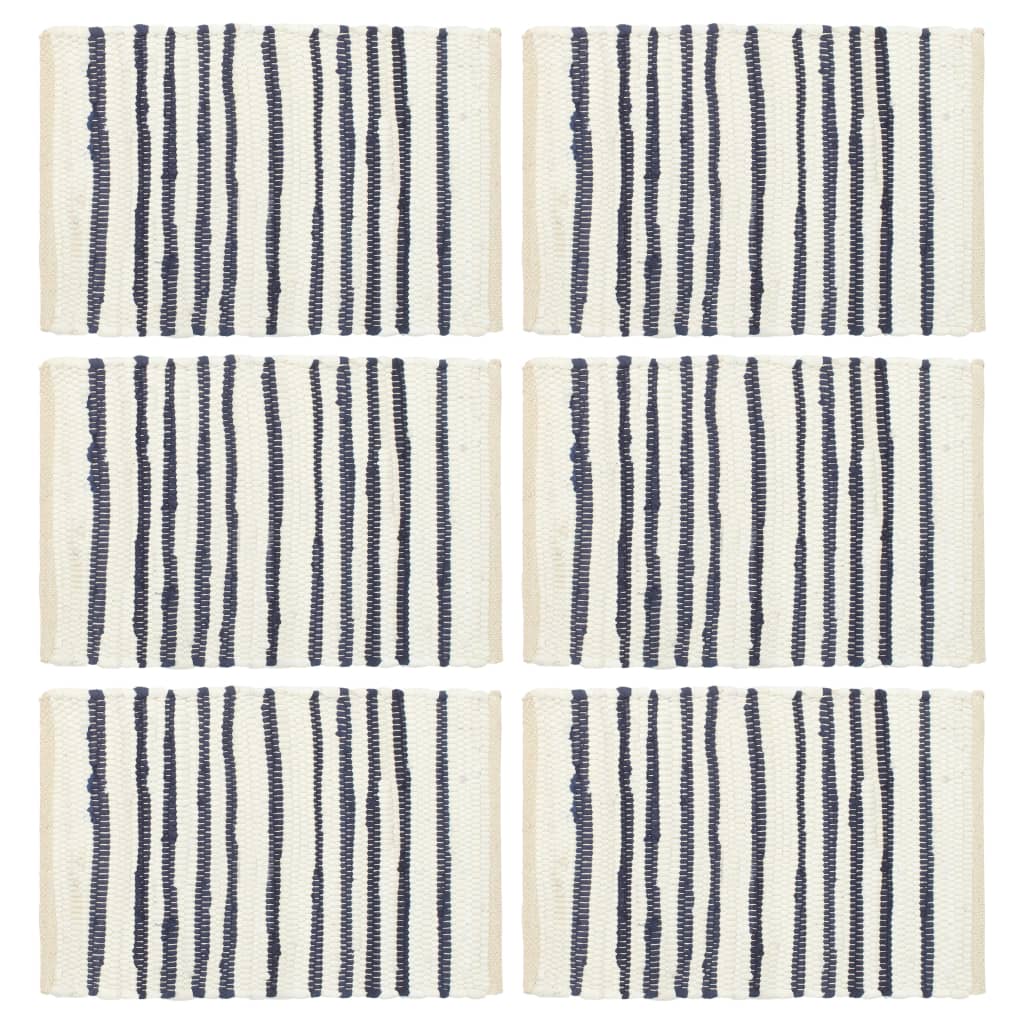 Set de 6 naproane de masa, vidaXL, Bumbac, 30 x 45 cm, Alb/Albastru dungi