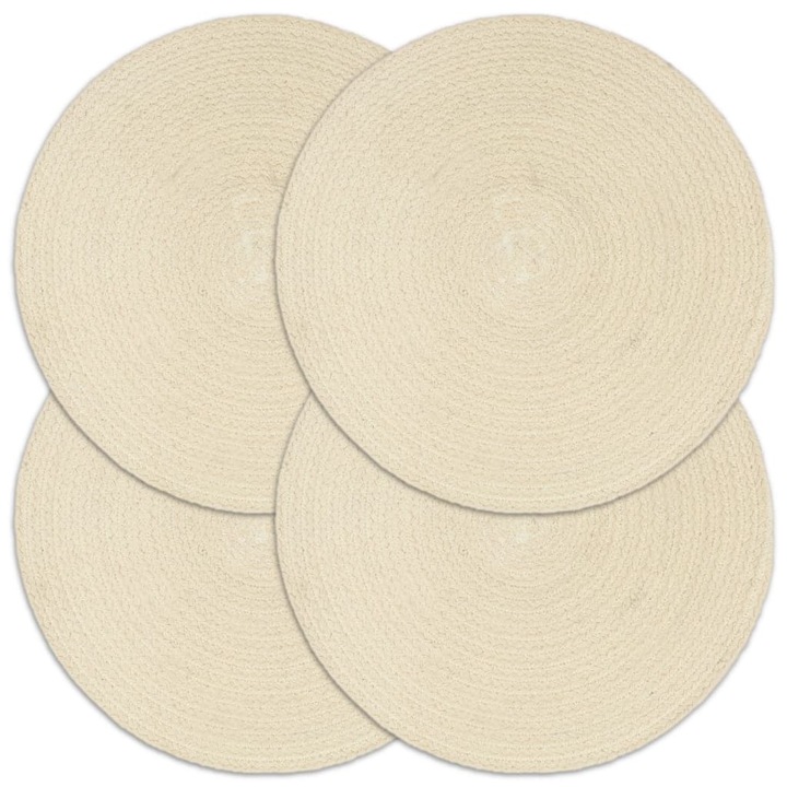 Подложки за хранене vidaXL, 4 бр, ръчно тъкани, 100% памук, 38 см, натурален цвят