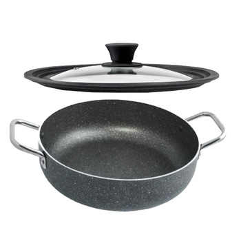 Tigaie inalta cu doua manere Pepita Granit , 30 cm + Capac sticla multisize 28/30/32 cm, Studio Casa Tigaie inalta cu doua manere Pepita Granit , 30 cm + Capac sticla multisize 28/30/32 cm, Studio Casa