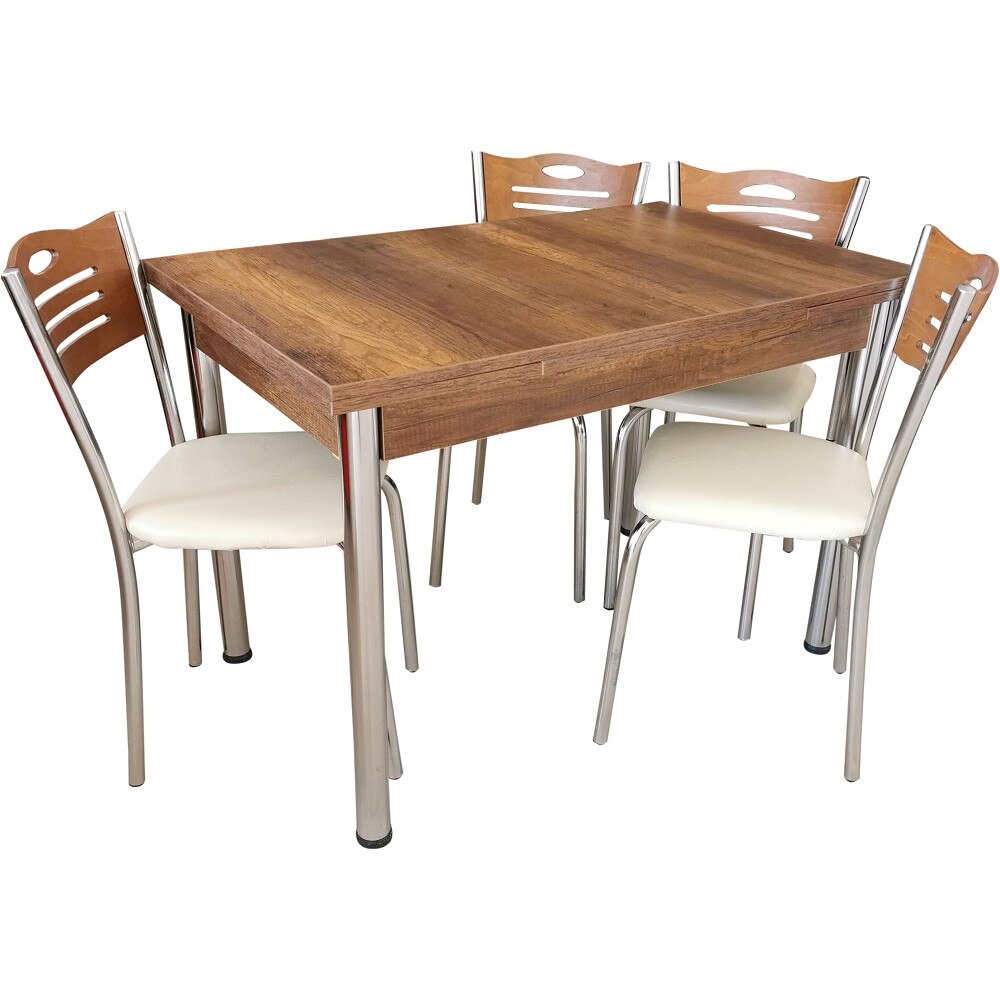 Set masa extensibila Sani Karina + 4 scaune, 110-170 x70 x77 cm, Maro Nuc