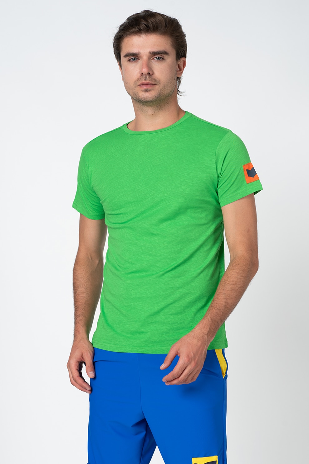 GAS, Tricou cu decolteu la baza gatului si aplicatie logo, Verde