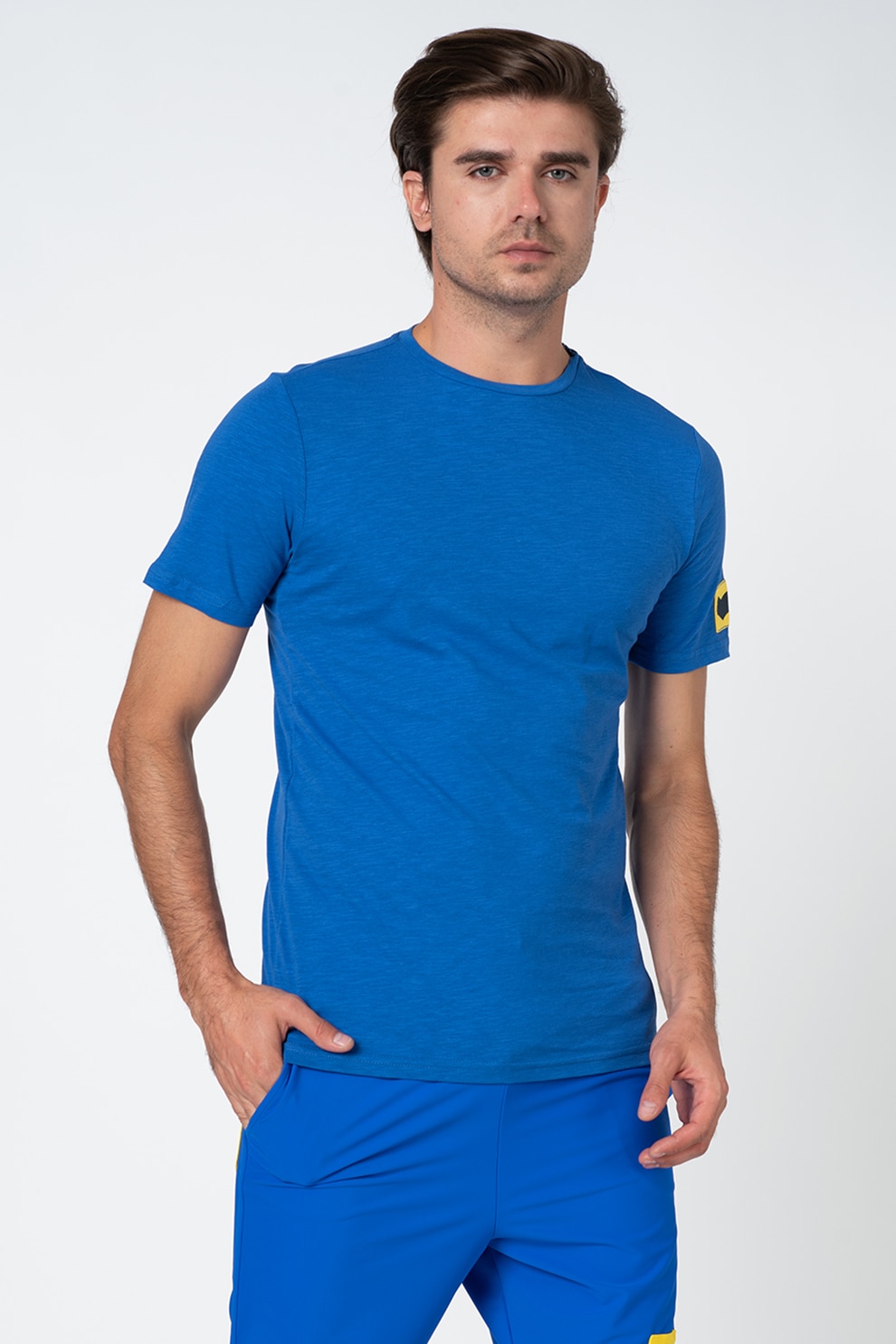 GAS, Tricou cu decolteu la baza gatului si aplicatie logo, Albastru