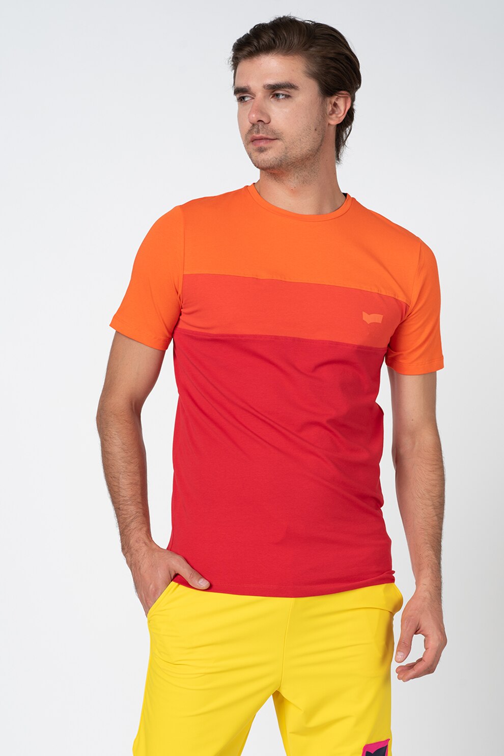 GAS, Tricou cu model colorblock, Portocaliu