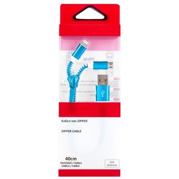 Cablu USB 2in1, Felis, Conectori MicroUSB/USB-C, Design tip fermoar, 40 cm, Albastru Cablu USB 2in1, Felis, Conectori MicroUSB/USB-C, Design tip fermoar, 40 cm, Albastru