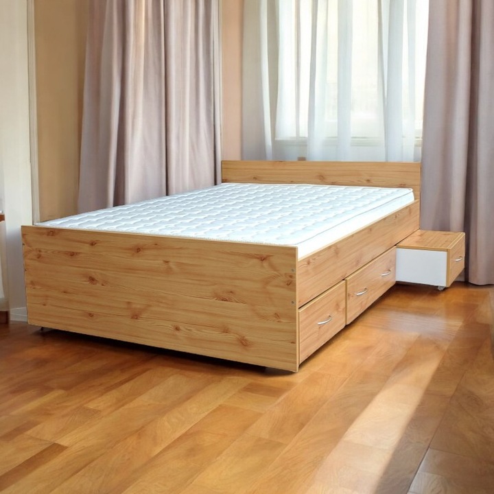 Pat matrimonial Transilvan, Nova, Pal Melaminat, 160x200 cm, Pin Tosca