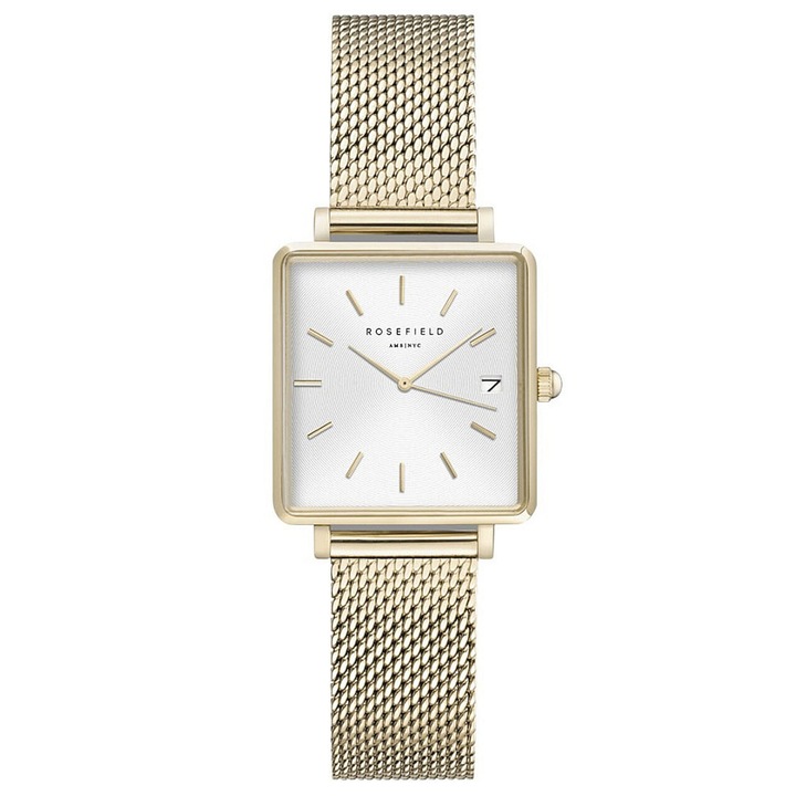 Ceas de dama Rosefield QMWMG-Q039, Quartz, 22mm, 3ATM,wqdzx Auriu, Argintiu
