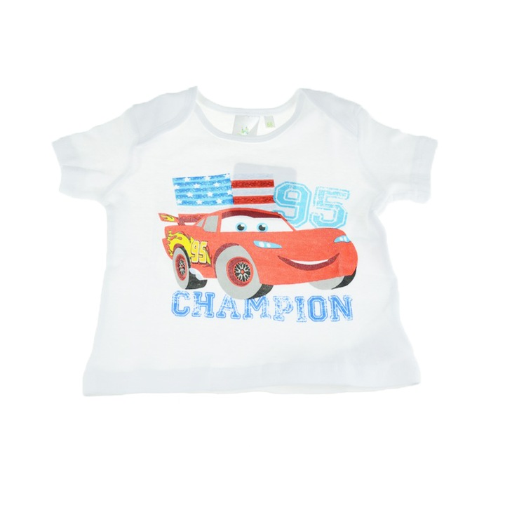 Tricou pentru baieti E Plus M Cars DISC5102687-80, Alb 29383