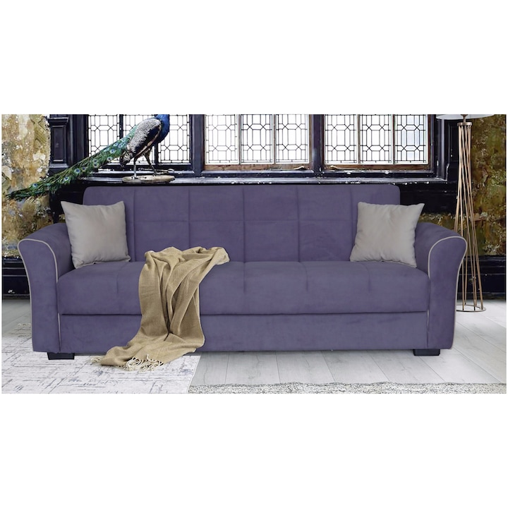 Разтегателен диван Modella Jade 235x80x85 см, Цвят сив антрацит, Бежов шев