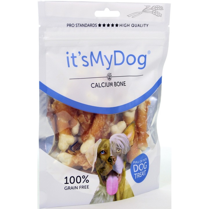 Tratament pentru caini Its My Dog Calcium Bone & Chicken bones cu pui fara cereale, 85g