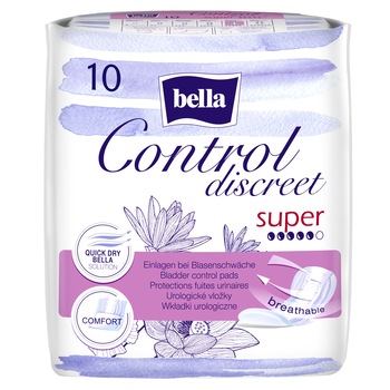 Absorbante pentru incontinenta urinara Bella Control Discreet Super, 10 buc Absorbante pentru incontinenta urinara Bella Control Discreet Super, 10 buc