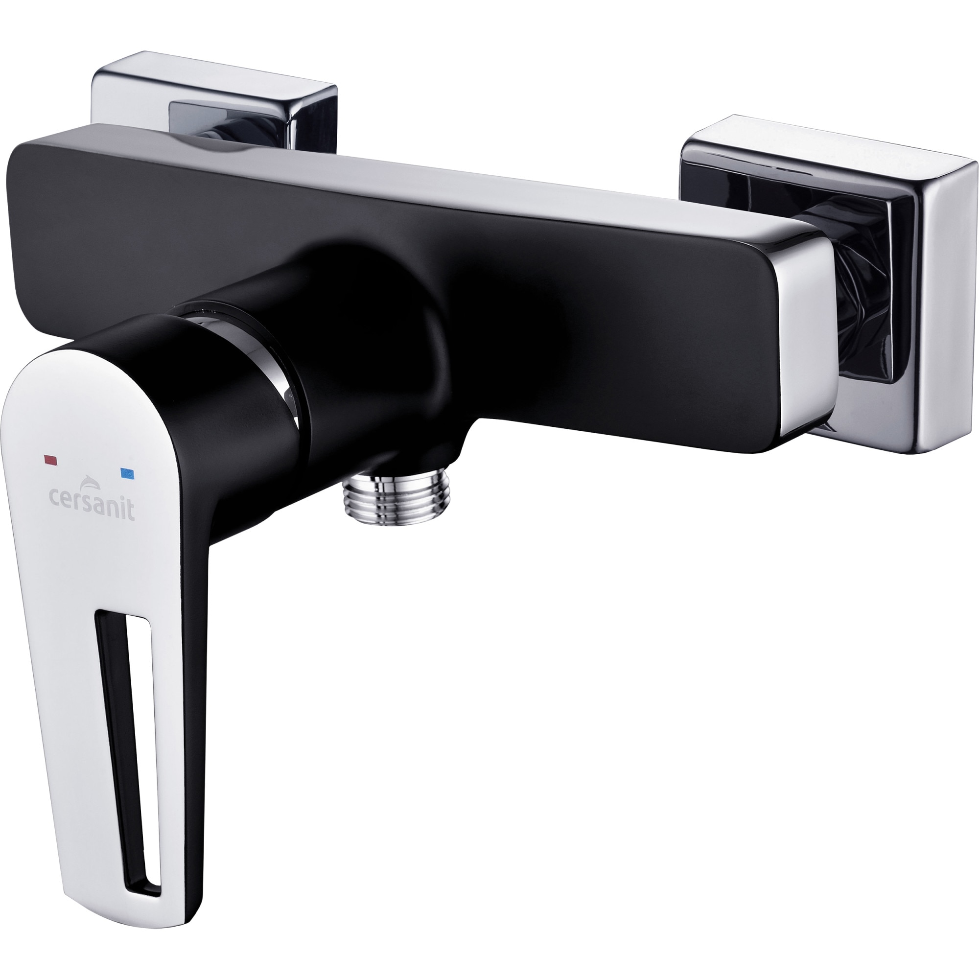 Baterie dus Cersanit Mille, monocomanda, cartus ceramic, montaj pe perete, Negru