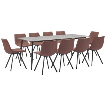 Set mobilier de bucatarie cu 1 masa si 10 scaune tapitate cu piele ecologica, vidaXL, Piele artificiala, 200 x 100 x 75cm, Maro Set mobilier de bucatarie cu 1 masa si 10 scaune tapitate cu piele ecologica, vidaXL, Piele artificiala, 200 x 100 x 75cm, Maro