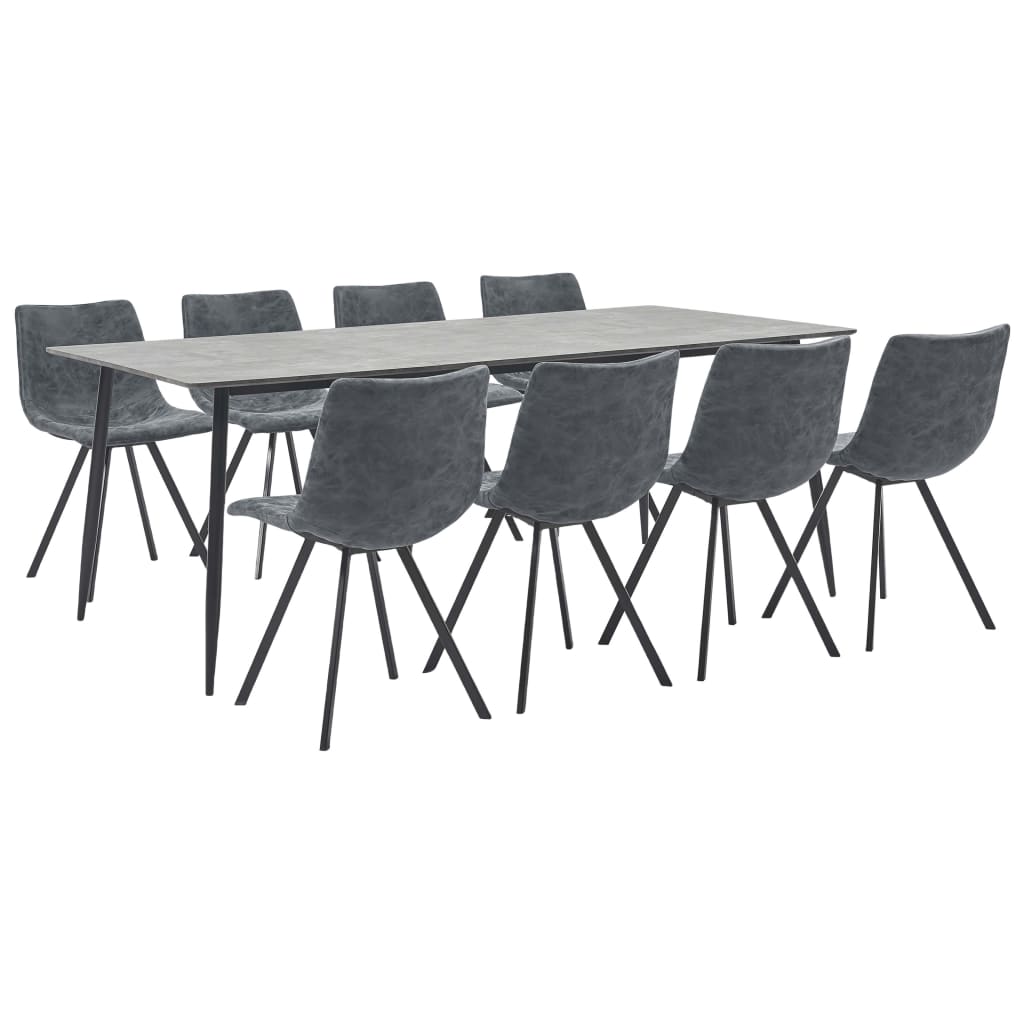 Set mobilier de bucatarie cu 1 masa si 8 scaune tapitate cu piele ecologica, vidaXL, Piele artificiala, 200 x 100 x 75 cm, Negru