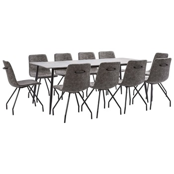 Set mobilier de bucatarie cu 1 masa si 10 scaune cu maner tapitate cu piele ecologica, vidaXL, Piele artificiala, 200 x 100 x 75cm, Maro inchis Set mobilier de bucatarie cu 1 masa si 10 scaune cu maner tapitate cu piele ecologica, vidaXL, Piele artificiala, 200 x 100 x 75cm, Maro inchis