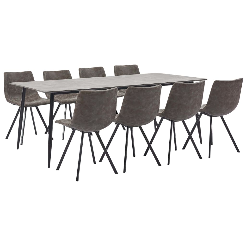 Set mobilier de bucatarie cu 1 masa si 8 scaune tapitate cu piele ecologica, vidaXL, Piele artificiala, 200 x 100 x 75cm, Maro inchis