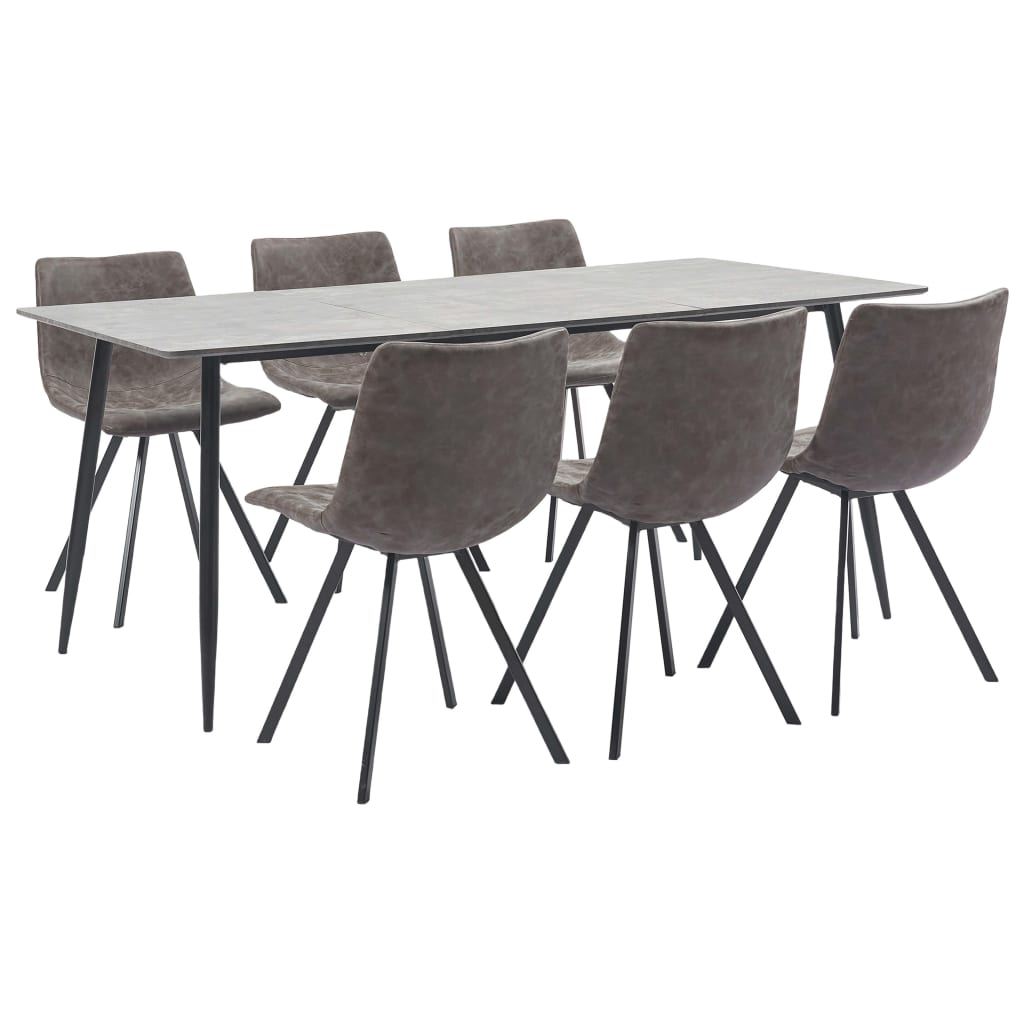 Set mobilier de bucatarie cu 1 masa si 6 scaune tapitate cu piele ecologica, vidaXL, Piele artificiala, 180 x 90 x 75 cm, Maro
