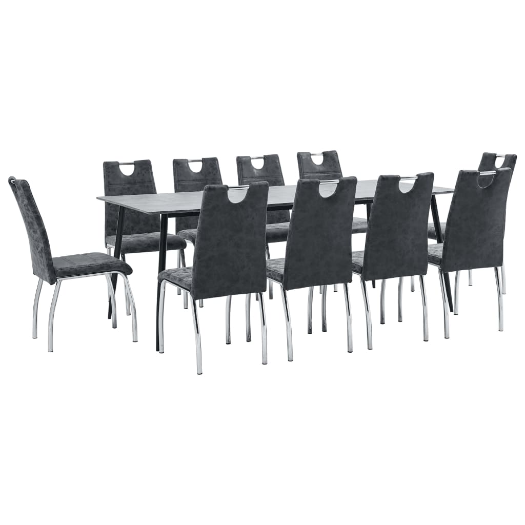 Set de masa de bucatarie cu 10 scaune cu maner tapitate, vidaXL, Piele artificiala, 45 x 60 x 94 cm, Negru