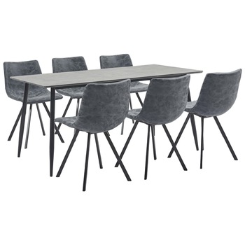Set mobilier de bucatarie cu 1 masa si 6 scaune tapitate cu piele ecologica, vidaXL, Piele artificiala, 160 x 80 x 75 cm, Negru Set mobilier de bucatarie cu 1 masa si 6 scaune tapitate cu piele ecologica, vidaXL, Piele artificiala, 160 x 80 x 75 cm, Negru