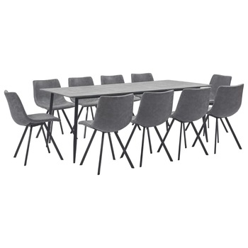 Set mobilier de bucatarie cu 1 masa si 10 scaune tapitate cu piele ecologica, vidaXL, Piele artificiala, 200 x 100 x 75 cm, Gri Set mobilier de bucatarie cu 1 masa si 10 scaune tapitate cu piele ecologica, vidaXL, Piele artificiala, 200 x 100 x 75 cm, Gri