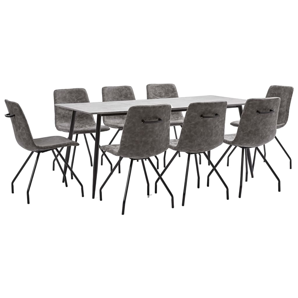 Set mobilier de bucatarie cu 1 masa si 8 scaune cu maner tapitate cu piele ecologica, vidaXL, Piele artificiala, 180 x 90 x 75cm, Maro inchis